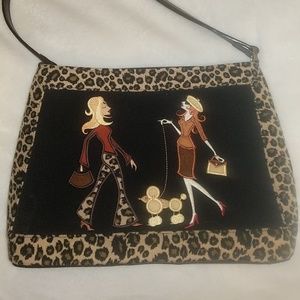 Vintage handbag, purse poodle leopard print